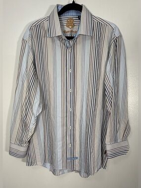 English Laundry Striped Button-Down Shirt - Light Blue, Brown & Navy